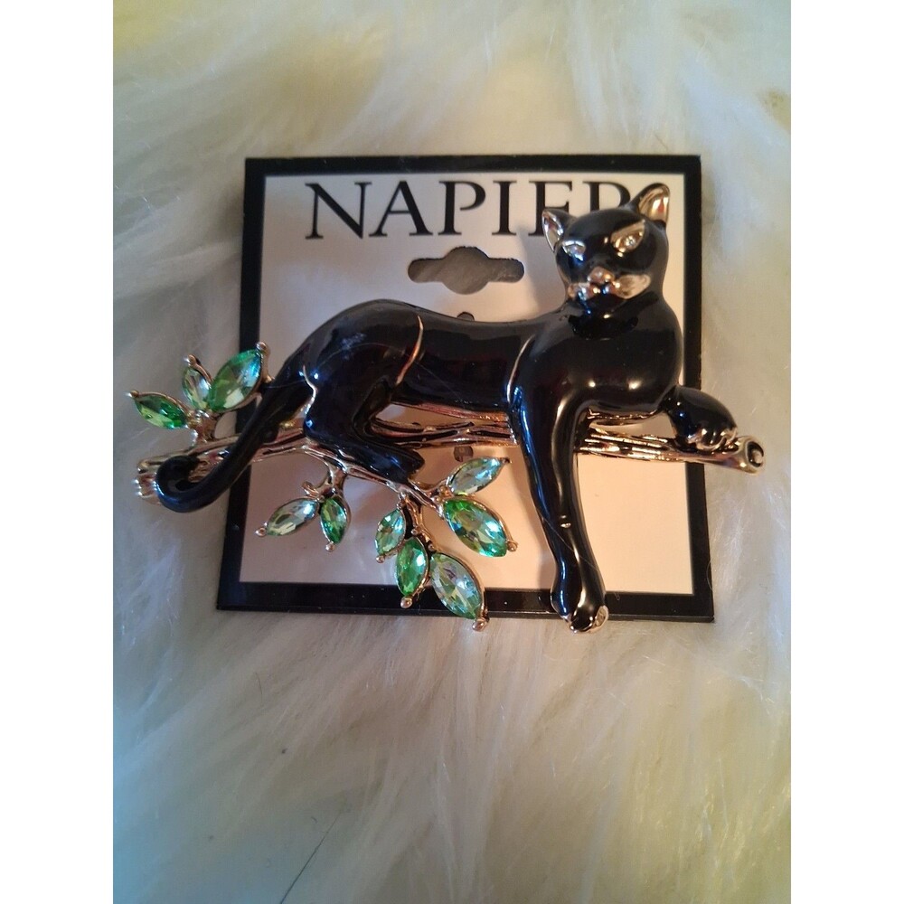 NEW W Tag Napier Gold Tone Black Panther Pin